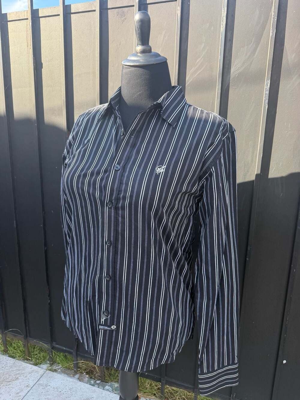 Southpole X-clusive Hexagon Product Black Pinstripe Button-Up Long Sleeve Shirt